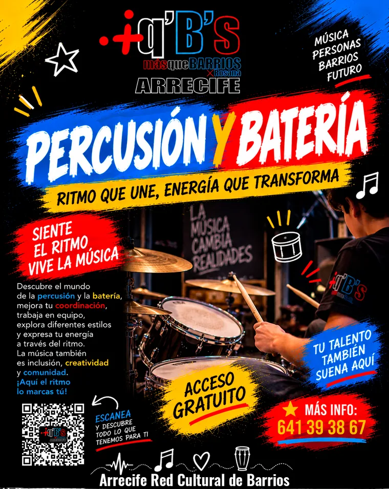 Cartel de Percusión y batería — +q’B’s Arrecife